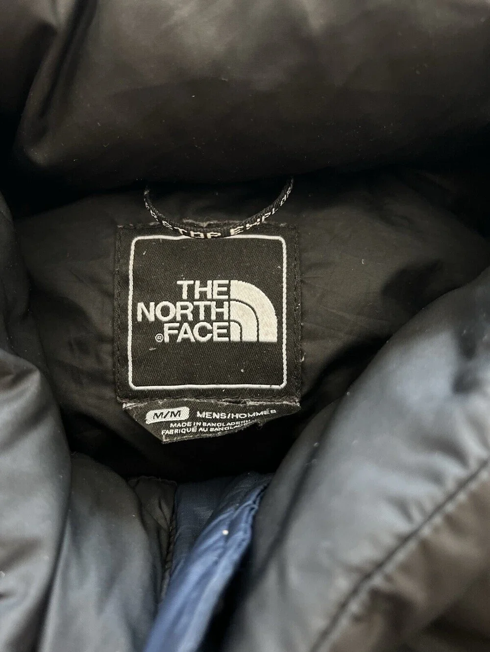 The North Face Nuptse 700 Navy Blue Down Puffer Jacket M Stowaway Hood